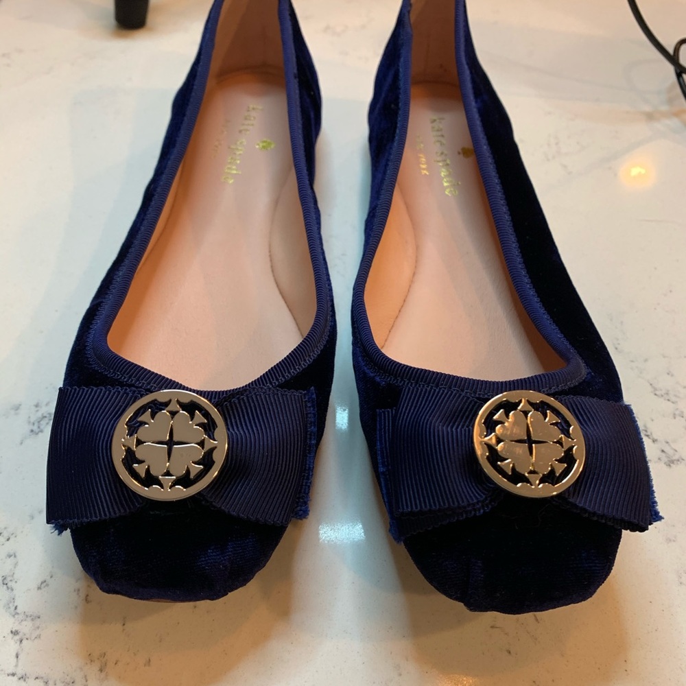 Navy velvet Kate Spade slides